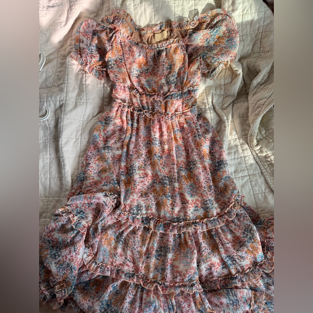 Square neck floral midi dress